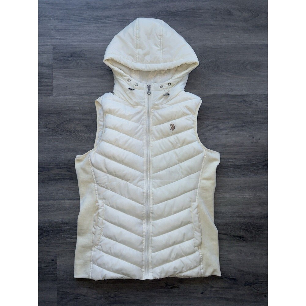 U.S. Polo Assn. White Hooded Puffer Vest Size Medium